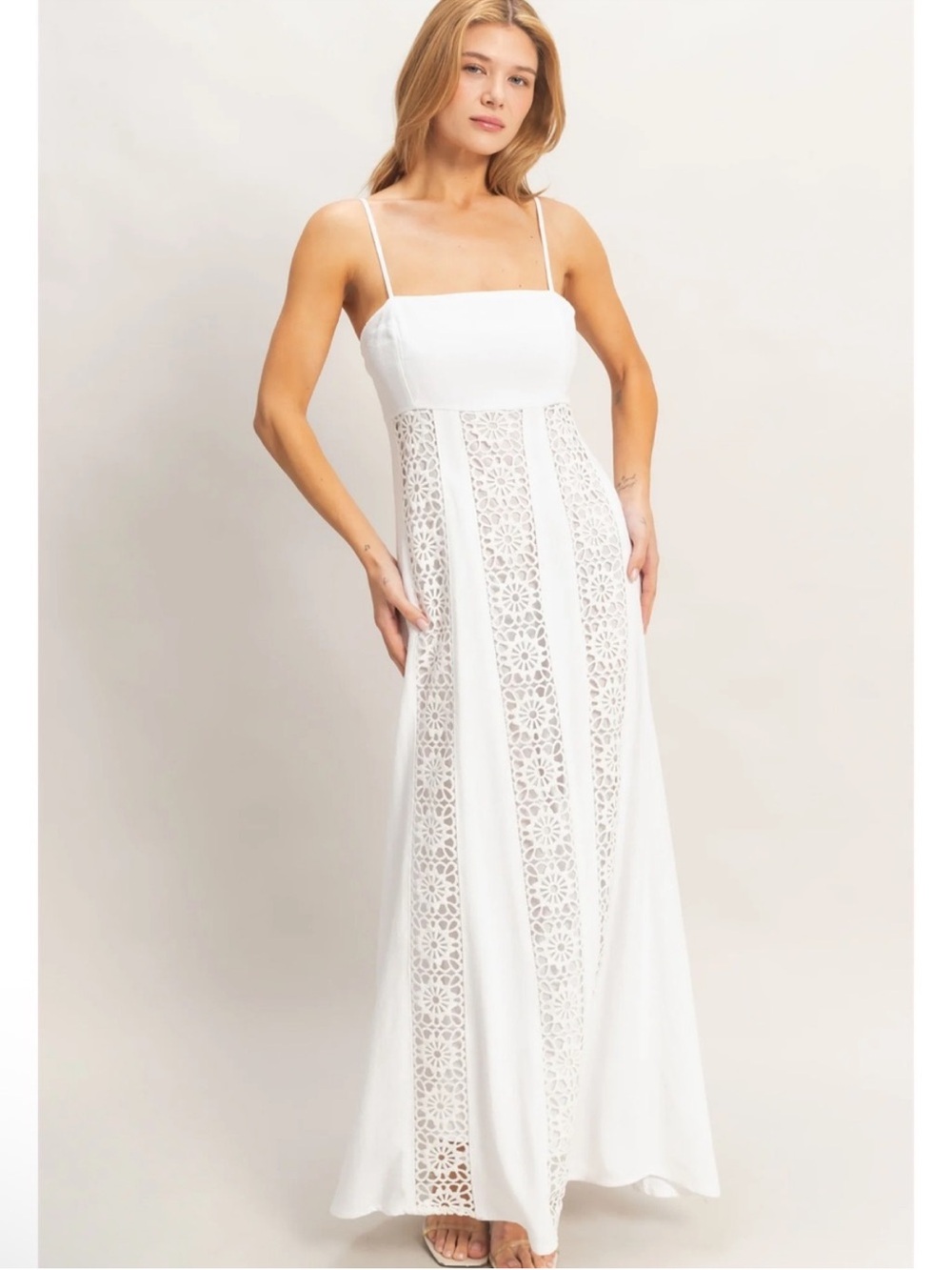 NEW HYFVE White Linen Blend Lace Panel Maxi Dress – Medium - Picture 5 of 6